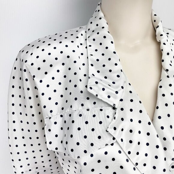 ALGO-ETTES VTG Romper 80´s 90’s Polka Dot Satin White & Black Knee-Lenght Retro - Picture 9 of 14